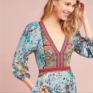 Boho V-Neck Floral Maxi Dress in Light Blue